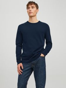 JACK & JONES Strickpullover JJEBASIC KNIT Rundhalspullover , Farbe:Navy Blazer / Blau, Größe:L