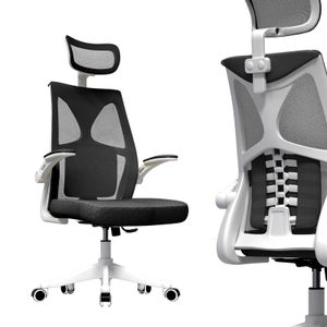 Kancelárska stolička Sessamen-LP, ergonomická kancelárska stolička, herná stolička, výškovo nastaviteľná otočná stolička s bedrovou opierkou a sklopnými podrúčkami do 150 kg, typ A, čierna