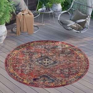 Outdoor Teppich Rund Wetterfest Balkon Terrasse Küchenteppich Modern Orientalisch Grösse 160 cm Rund
