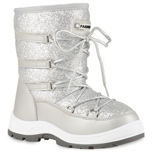 VAN HILL Dětské zimní boty s teplou podšívkou, šněrovací, pohodlné, třpytivé 838199, barva: stříbrná, velikost: 33