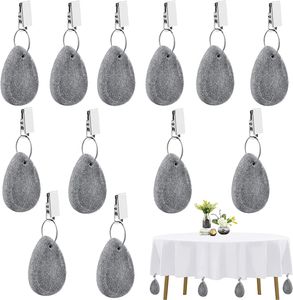 12 Stück Tischdeckenbeschwerer aus Naturstein,Tischdeckenbeschwerer für Draußen Tischdeckenbeschwerer Set mit Clip Grau Stein Tischdecke Gewichte
