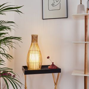 »Archi« Tischlampe Vintage aus Bambus/Stoff in Natur/Weiß