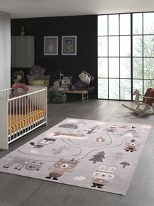 Kinderzimmer Teppich Bären Indianer Grau Braun Größe - 160x230 cm