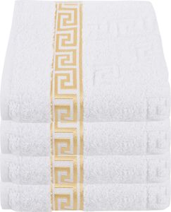 4er Set Luxus Medusa Gästetücher 30x50 cm - Weiß - feinste Ringgarn Baumwolle / Jacquard Webung / Hochflor Frottee mit Medusa Flachprägung und goldener Medusa Bordüre