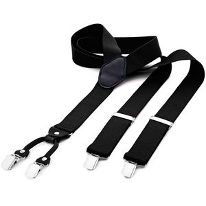 DonDon® Herren Hosenträger breit 3,5 cm - 4 Clips mit Leder in Y-Form - elastisch und längenverstellbar schwarz