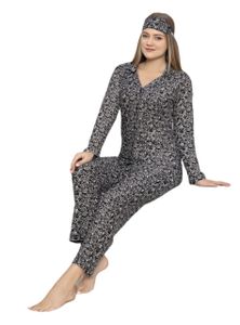 Damen Pyjama Set Langarm Schlafanzug Nachtwäsche 2-Teiler Schwarz,Baumwolle 4610-S