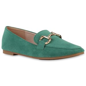 VAN HILL Damen Loafers Slippers Flache Schlupf-Schuhe 840186, Farbe: Grün, Größe: 38