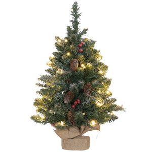 HOMCOM Künstlicher Weihnachtsbaum, 0,6 m Christbaum mit Tannenzapfen 86 Astspitzen mit 50 warmweißen LED, für Weihnachtsfest, Indoor, Grün+Weiß