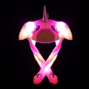 Wackelohrmütze mit LED und beweglichen Ohren Plüschkostüm für Kinder Erwachsene Tier Plüschtier Mütze (rosa Nilpferd)