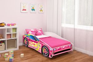 ACMA Jugendbett Kinderbett Auto-Bett Junior Cars Bett Komplett-Set mit Matratze, Lattenrost und Rausfallschutz 160x80 cm - CAR-8