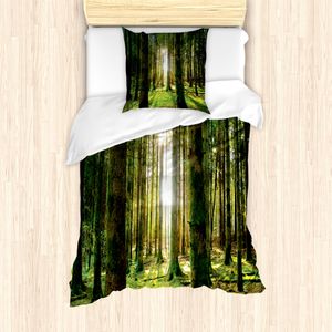 ABAKUHAUS Sommer Bettbezug Set für Einzelbetten, Sonniger Tag im Wald, Milbensicher Allergiker geeignet mit Kissenbezug, Grün Weiß