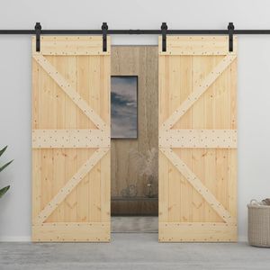 vidaXL Drzwi przesuwne z okuciem 100x210 cm lite drewno sosnowe