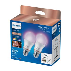 PHILIPS Smart LED Standardform E27 Tunable White & Color Doppelpack 60W Lampe 16 Mio. Farben WIZ connected