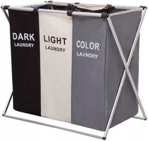 Freistehender Wäschekorb 3 Fächer 130l weiß, schwarz, mehrfarbig
