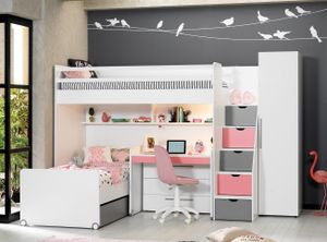 Jugendzimmer Neo 5-Teilig inkl.  2 Schlafplätze in verschiedenen Farben Rosa