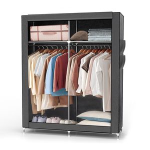 Intirilife Skládací šatní skříň 108x170x45 cm v barvě ASH GREY - se zipem Šatní skříň s tyčí na oblečení, přihrádkami a boční kapsou - kempingová textilní skříň