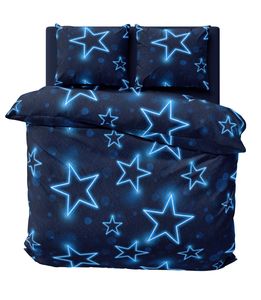 Winter Bettwäsche 200x200 cm Sterne dunkel blau leuchtoptik Flausch Warme Fleece