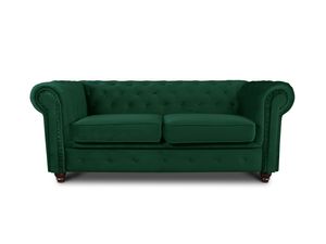 Sofa Chesterfield Asti 2-Sitzer, Couchgarnitur 2-er, Sofagarnitur, Couch mit Holzfüße, Polstersofa - Glamour Design, Velours (Dunkelgrün (Velvet 78))