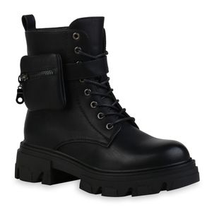 Mytrendshoe Damen Stiefeletten Plateau Boots Blockabsatz Stiefel Zipper Schuhe 835580, Farbe: Schwarz, Größe: 37