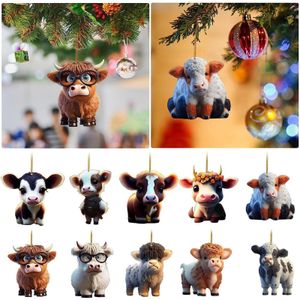 10 kusů/sada Vánoční dekorace Kreslená kráva, Dekorativní ozdoby, Přívěsek interiéru auta DIY, Roztomilý akrylový přívěsek Highland Cow Vánoční ozdoba krávy