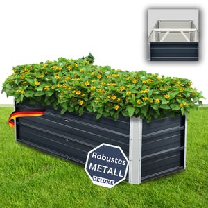 DELUKE® Hochbeet Metall JUPP - Verzinkter Stahl Wetterfest | Hochbeet für Garten Hochbeet-Kit Bausatz Pflanzenbeet Blumenbeet Gartenbeet Kräuterbeet für Garten Gemüsebeet | Anthrazit, 125x47x40cm