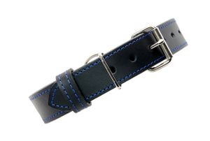 Černý kožený obojek pro psa CLASSIC, modré šití, velikost XL: 52-64cm, šíře 35mm