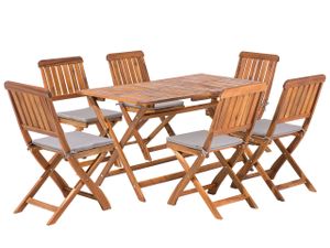 BELIANI Gartenmöbel Set Braun Akazienholz 6 Personen inkl. Auflagen Terrasse Outdoor Rustikal Landhaus