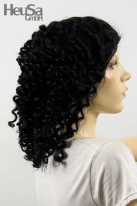 Schwarze Perücke Echthaar lockig Frauenperücke echtes Haar 45 cm hangeknüpft