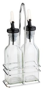 APS, Essig- & Öl-Menage, Glasbehälter mit Deckel und tropffreiem PE-Ausgießer, Menage Set für Essig & Öl, Glasmenage, 24 cm Höhe für je 0,12 Liter