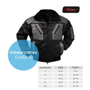 Pilotenjacke Arbeitsjacke Herren, 4 in 1 - Kragen und Ärmel abnehmbar, Winterjacke Bau Jacke, Größe L (schwarz/grau)