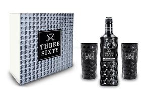 Three Sixty Set Geschenkset - Three Sixty Black Vodka 1L (42% Vol) + 2x Black Gläser