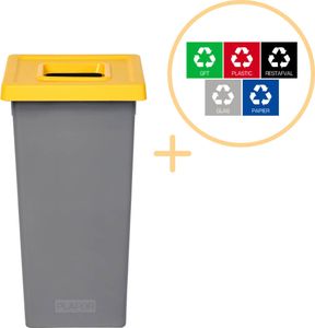 Plafor Abfalleimer Mülltrennungssystem Abfallbehälter 75L grau, gelb  - 39x39x73 cm