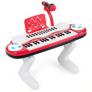 GOPLUS 37 Tasten Kinderklavier, Kinder Keyboard mit Mikrofon & Notenständer, Spielzeug Piano mit Licht, Aufnahme- und Wiedergabe- Funktion, 8 Töne & 8 Rhythmen (Rot)