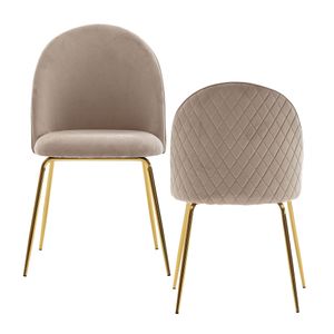 Wohnling Design Jídelní židle Set of 2 Velvet Beige Upholstered | Fabric Kitchen Chair with Golden Legs | Scandinavian Shell Chair | Velvet Upholstered Chair
