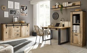 Büromöbel komplett Set "Stove" Used Wood 4-tlg. Schreibtisch Schrank Kommode und Wandregal