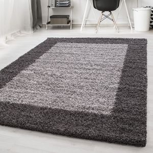 Teppich Wohnzimmer Hochflor Langflor Shaggy Teppich Bordüre Muster, Pflegeleicht, Grau, 300 x 400 cm