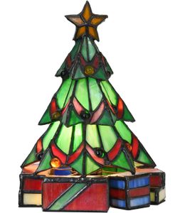 Clayre & Eef Tiffany Tischlampe Weihnachtsbaum 17x17x23 cm  Grün Glas