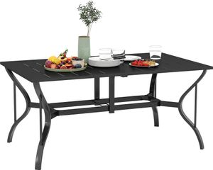 Outsunny Gartentisch Stahl 150x90 cm Wetterfest Balkontisch mit Schirmloch