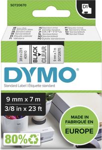 DYMO D1 - samolepiaca - čierna na priehľadnom podklade - rolka (0,9 cm x 7 m) 1 rolka(y) pásky na štítky - pre LabelMANAGER 100, 160, 210, 220, 260, 280, 300, 360, 420, Wireless PnP; LabelPOINT 250