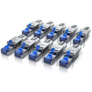 Primewire 10x złącze sieciowe RJ-45 (Ethernet) do kabla sieciowego, beznarzędziowy kabel RJ45 CAT 8, Gigabit Ethernet LAN, 40 Gbit/s, srebrny