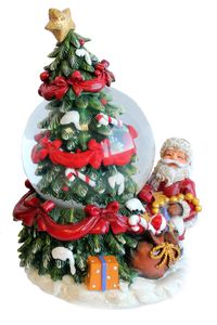 glitzernde Schneekugel weihnachtliche Schüttelkugel Weihnachtsmann mit geschmücktem Weihnachtsbaum Ø65mm H.: 13cm