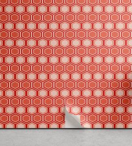 ABAKUHAUS Retro abziehbare & klebbare Tapete für Zuhause, Hexagonal Comb Tile, selbstklebendes Wohnzimmer Küchenakzent, 33 cm x 180 cm, Dunkle Koralle Pfirsich Korallenrot