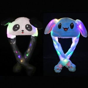 2er Wackelohrmütze mit LED und beweglichen Ohren Plüschkostüm für Kinder Erwachsene Tier Plüschtier Mütze (blau Hase + roter Panda)