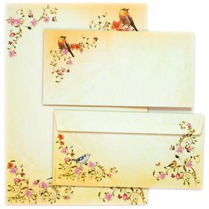 TOSKANA Briefpapier mit Umschlag Set Blumen und Vögel 10 Sets Motivpapier Schreibpapier bunt A4 Frauen Erwachsene Ostern
