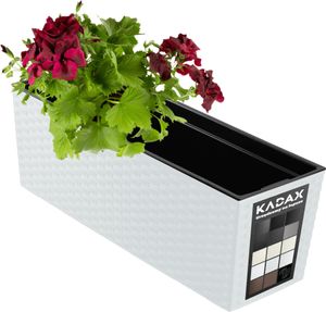 KADAX Blumentopf mit Einsatz "Murano", 56 cm, Blumenkübel Outdoor, Rattanmuster, Weiß