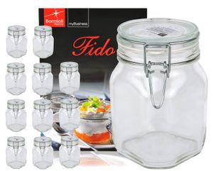 12er Set Einmachglas Bügelverschluss Original Fido 1,0L Aufbewahrungsglas incl. Bormioli Rezeptheft