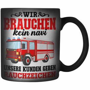 Trendation - Feuerwehr Farbwechsel Zauber-Tasse Geschenk Feuerwehrgeschenkartikel Mann Männer Erwachsene Feuerwehrmann Farbwechsel Zauber-Tasse Spruch (Schwarz)