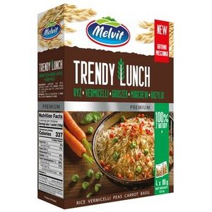 Melvit Trendy Lunch Vařená rýže, vermicelli, hrášek, mrkev, bazalka 4X80G