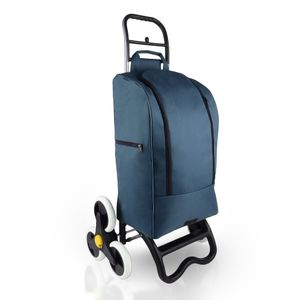 Einkaufstrolley mit Treppensteiger-Funktion, Kühlfach & 6 großen Rädern - 40L faltbar blau : Blau