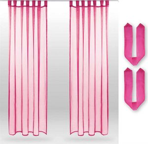 2er Pack Gardine (+ Raffhalter) Transparent Noella Schlaufen, Größe: 140 x 245cm (Pink)